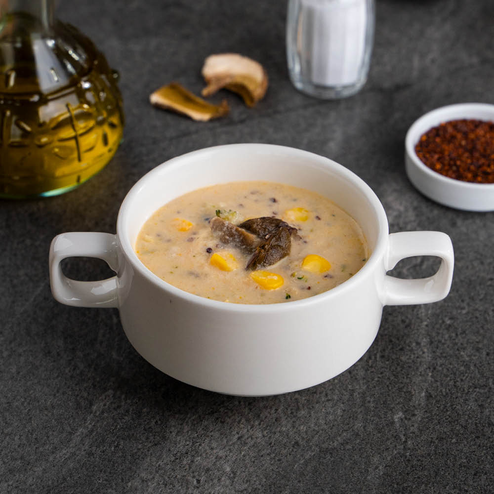 Ausgewählte Reissuppe mit Steinpilzen und Blumenkohl (Plant Five Spicy Vegetarian/Lacto Vegetarian)