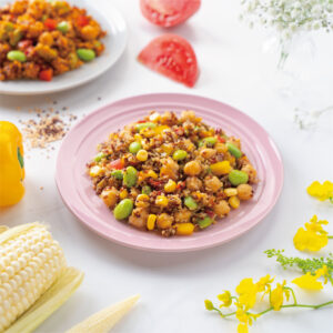 Quinoa Edamame Salad with Corn Kernels and Chickpea (Vegan)