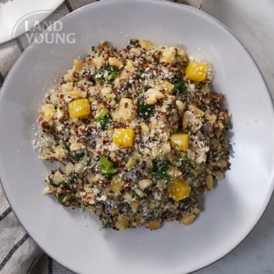 Ragoût de riz au quinoa aux pignons dorés (lacto végétarien)